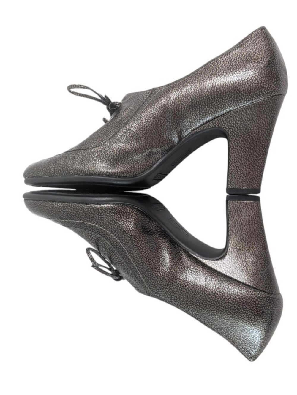 Metallic Bronze Heeled Oxfords Vintage Inspired 40s 80s Y2K Shimmer Chunky Pump - Picture 3 of 11